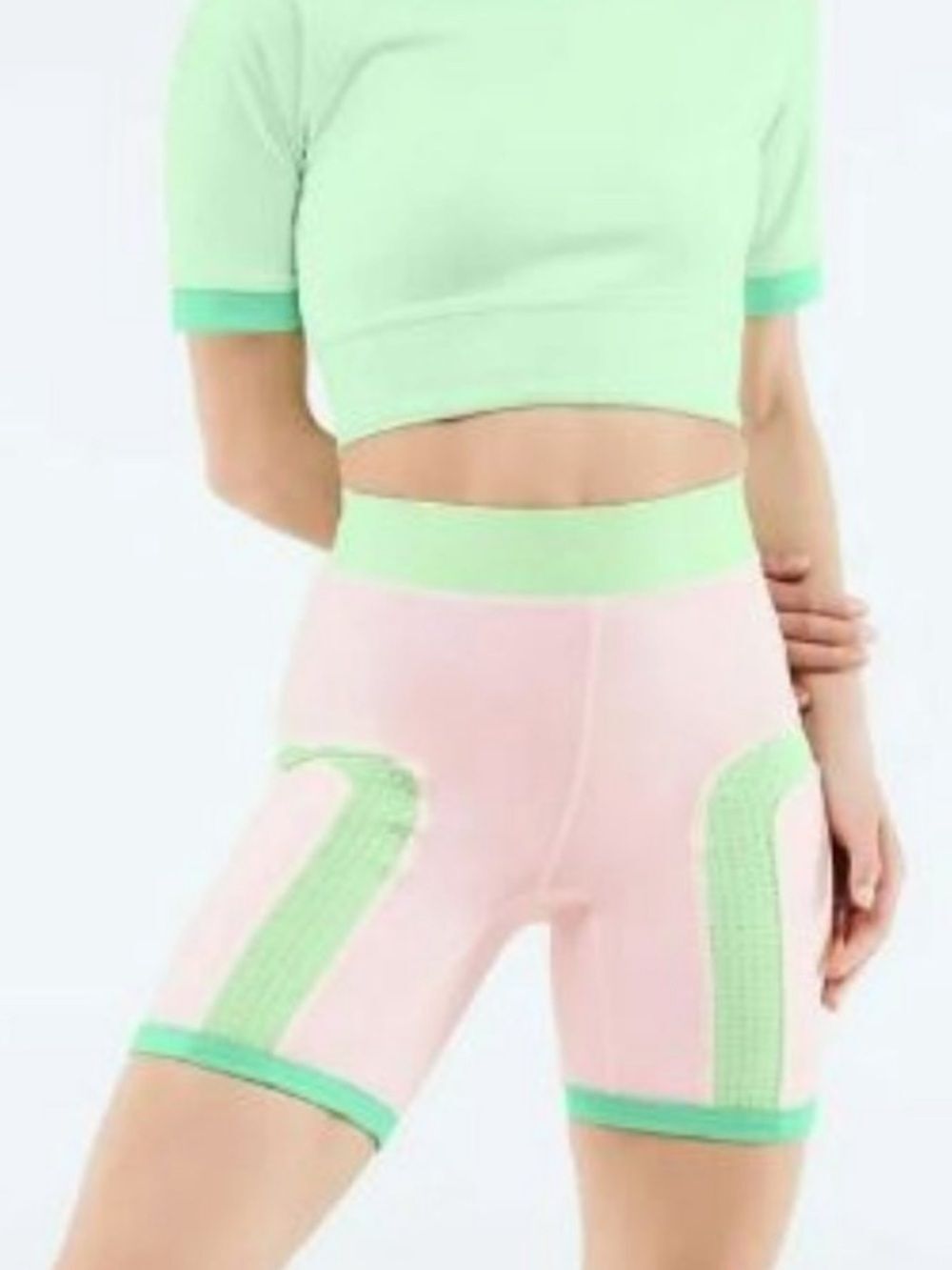 Fabletics Pink and Mint Green High-Waist Bike Shorts